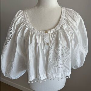 RHODE White Blouse with Puff Sleeves